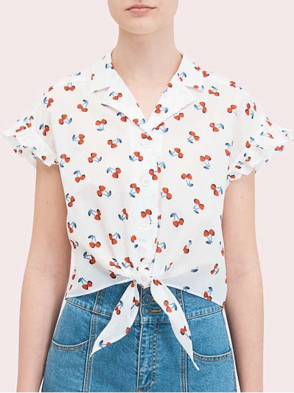 Kate Spade Cherry Toss Tie-Front Top Women’s Size XXS 100% Cotton